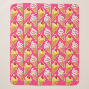 Roze Kawaii-patroon met aardbeienijs Sherpa Deken