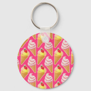 Roze Kawaii-patroon met aardbeienijs Sleutelhanger