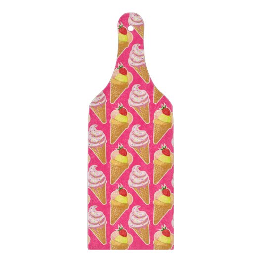 Roze Kawaii-patroon met aardbeienijs Snijplank (Voorkant)