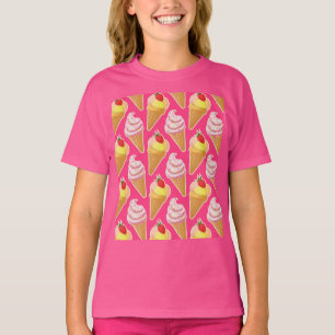 Roze Kawaii-patroon met aardbeienijs T-shirt