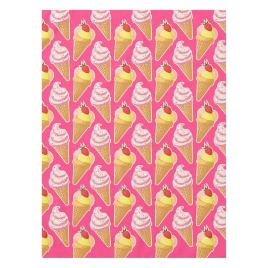 Roze Kawaii-patroon met aardbeienijs Tafelkleed (Voorkant)