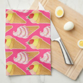 Roze Kawaii-patroon met aardbeienijs Theedoek (Quarter Fold)