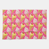 Roze Kawaii-patroon met aardbeienijs Theedoek (Horizontaal)