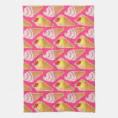 Roze Kawaii-patroon met aardbeienijs Theedoek (Verticaal)