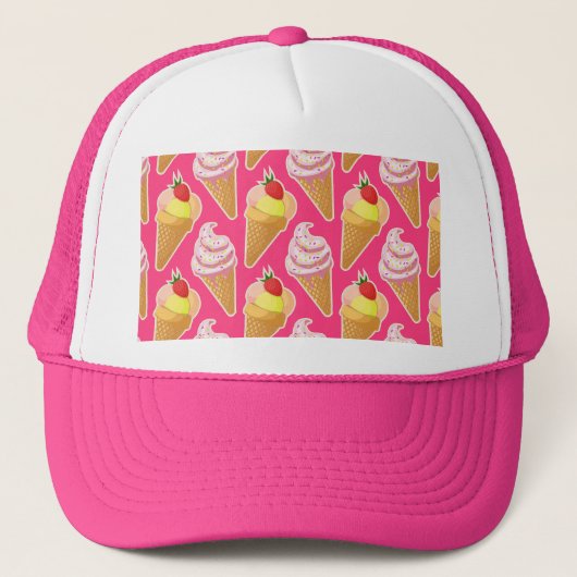 Roze Kawaii-patroon met aardbeienijs Trucker Pet (Voorkant)