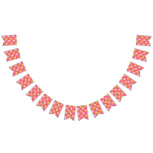Roze Kawaii-patroon met aardbeienijs Vlaggetjes