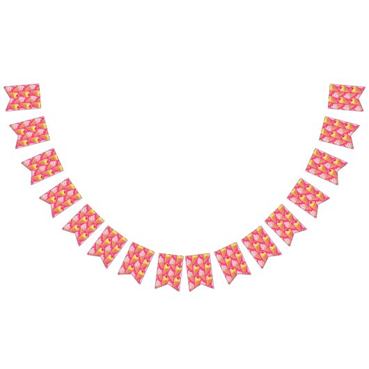 Roze Kawaii-patroon met aardbeienijs Vlaggetjes (Alle)