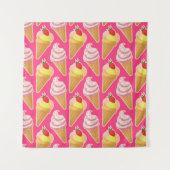 Roze Kawaii-patroon met aardbeienijs Wandkleed (Voorkant)