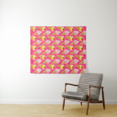 Roze Kawaii-patroon met aardbeienijs Wandkleed (In Situ (horizontaal))