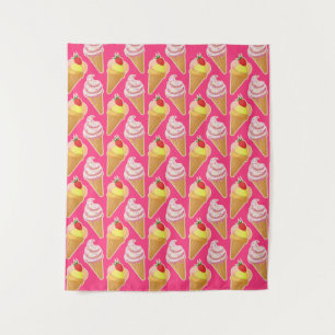 Roze Kawaii-patroon met aardbeienijs Wandkleed