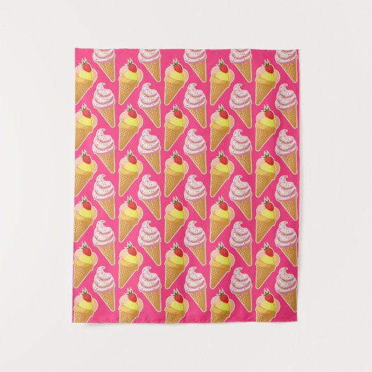 Roze Kawaii-patroon met aardbeienijs Wandkleed (Voorkant)