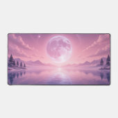 Roze Kawaii Serene Midnight Volle Maan Sky, River, Bureaumat (Voorkant)