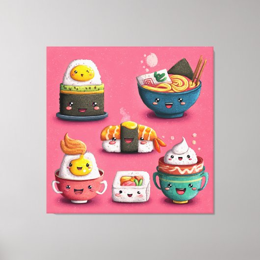 Roze Kawaii Sushi Feest Canvas Afdruk (Voorkant)