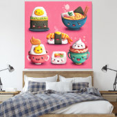Roze Kawaii Sushi Feest Canvas Afdruk (Insitu (Slaapkamer))