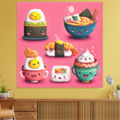Roze Kawaii Sushi Feest Canvas Afdruk (Insitu (Woonkamer))
