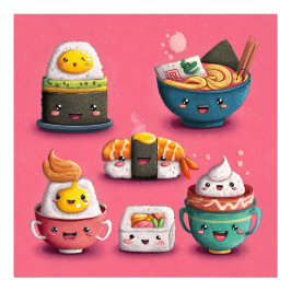 Roze Kawaii Sushi Feest Foto Afdruk