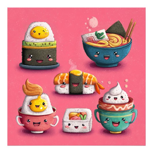 Roze Kawaii Sushi Feest Foto Afdruk (Voorkant)