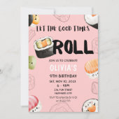 Roze Kawaii Sushi Sashimi Kinder Meisje Verjaardag Kaart (Voorkant)