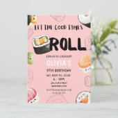 Roze Kawaii Sushi Sashimi Kinder Meisje Verjaardag Kaart (Staand voorkant)
