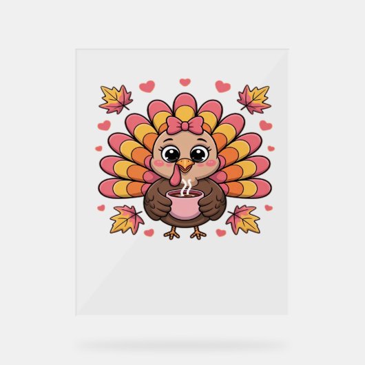 roze kawaii Thanksgiving kalkoen Classic T-Shirt Acryl Bord (Voorkant)