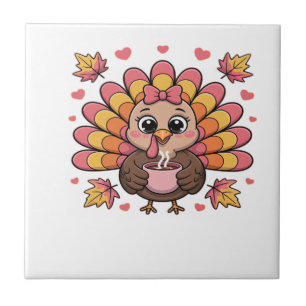 roze kawaii thanksgiving kalkoen Klassiek T-shirt Tegeltje