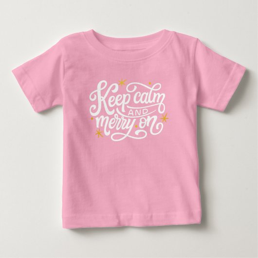 Roze "Keep Calm and Merry On" Baby T-shirt (Voorkant)