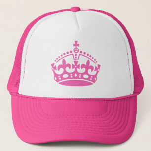 Roze keep calm hoed met kroon logo. trucker pet