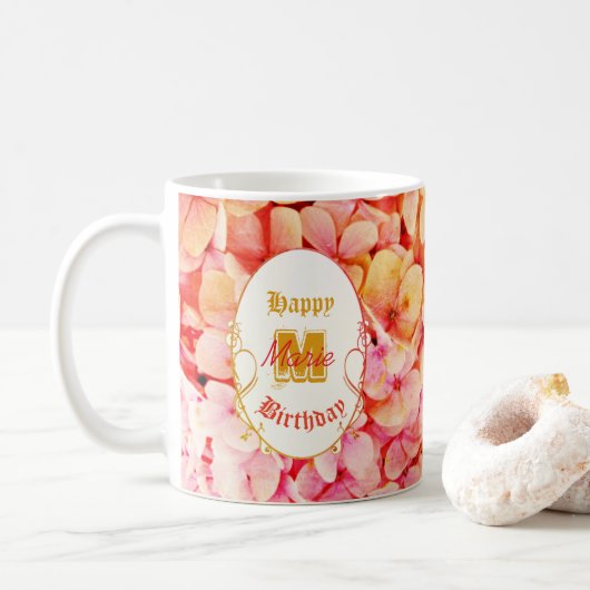 Roze Keepsake Typografie Elegant Gelukkige Verjaar Koffiemok (Met donut)