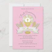 Roze Kelk en gastheer eerste communie uitnodiging (Voorkant)