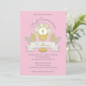 Roze Kelk en gastheer eerste communie uitnodiging (Staand voorkant)