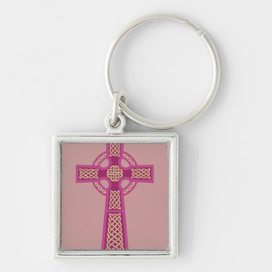 Roze Keltische Kruis Sleutelhanger (Voorkant)