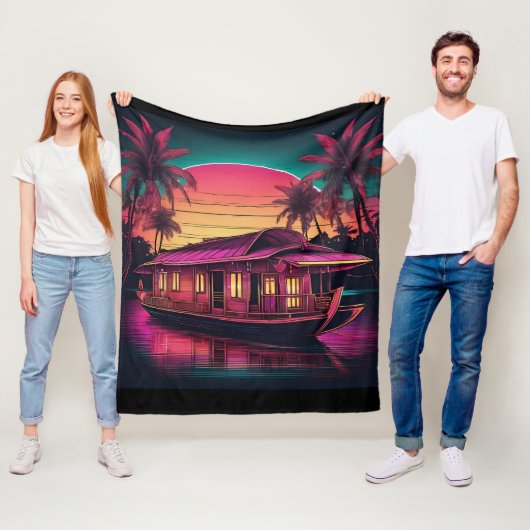 Roze Kerala woonboot Fleece Deken (In situ)