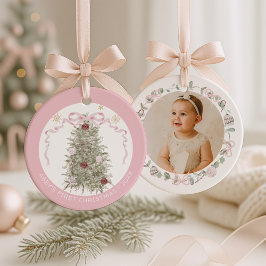 Roze Keramiek Eerste Kerst Foto Baby Meisje Keramisch Ornament