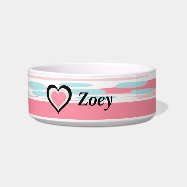  roze keramische dog Bowl met hart Voerbakje (Voorkant)