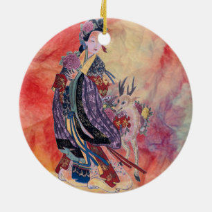 Roze keramische keramiek met tweeslauw kerstversie keramisch ornament