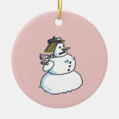 Roze keramische keramische kerstversiering met sne keramisch ornament (Voorkant)