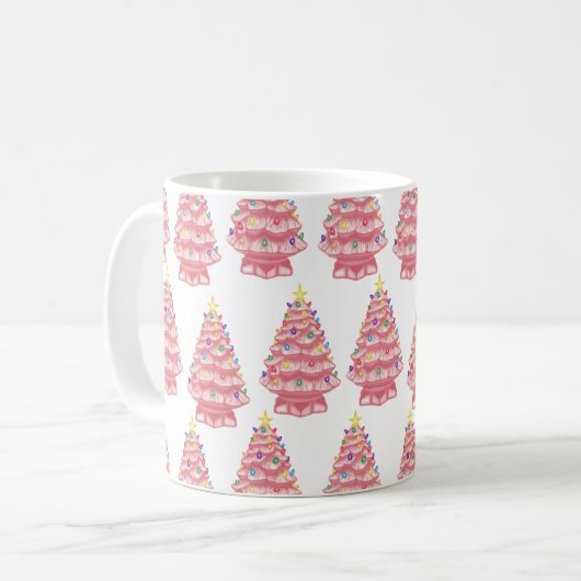 Roze keramische kerstbomen Mok koffie (Voorkant links)