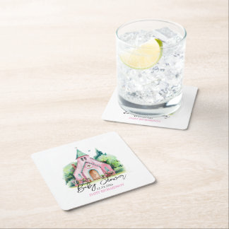 Roze kerk bloemen waterverf baby shower kartonnen onderzetters