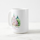 Roze kerk bloemen waterverf baby shower koffiemok (Voorkant links)