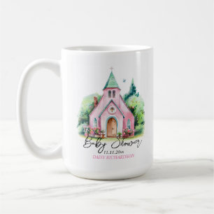Roze kerk bloemen waterverf baby shower koffiemok