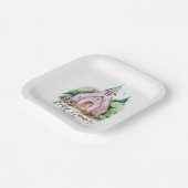Roze kerk bloemen waterverf baby shower papieren bordje (Gebogen)
