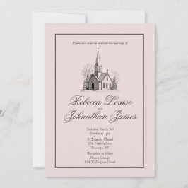 Roze Kerk Kapel Elegante Minimalistische Trouwdag Kaart