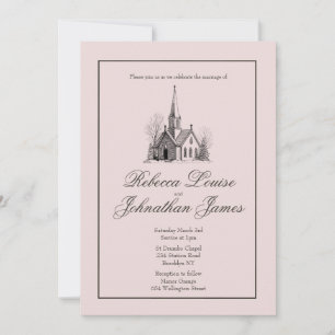 Roze Kerk Kapel Elegante Minimalistische Trouwdag Kaart
