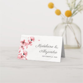 Roze kerry blosbezinksel bruiloft florale plaatkaa plaatskaartje