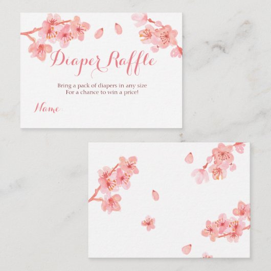Roze kerry blossom baby shower diaper raffkaart informatiekaartje (Voorkant / Achterkant)