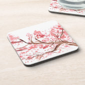 Roze kerry blossom bloemen waterverf Sakura Drankjes Onderzetter (Linkerzijde)