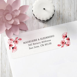 Roze kerry blossom floral elegant return address etiket