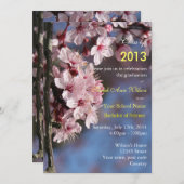 Roze kerry blossom graduparty kaart (Voorkant / Achterkant)