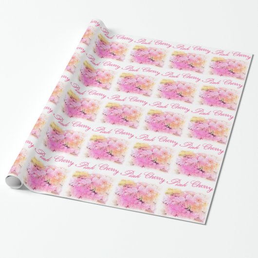 Roze kerry blossom kleurenschets bloemfoto cadeaupapier (Uitgerold)