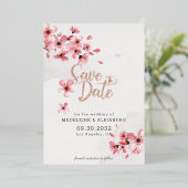 Roze kerry blossom romantische bruiloft Sla datum Folie Uitnodiging (Staand Voorkant)